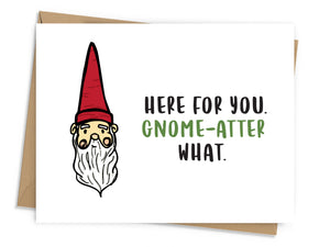 illustrated gnome with black and green text on white background