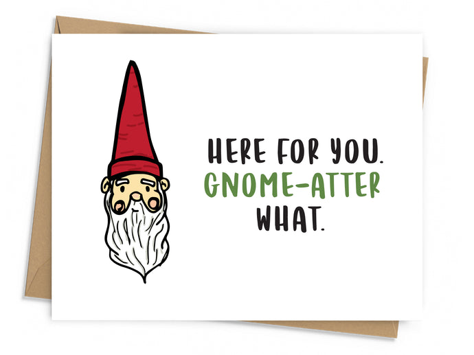 illustrated gnome with black and green text on white background
