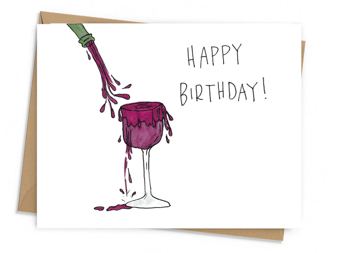 Overflowing Wine Birthday Card